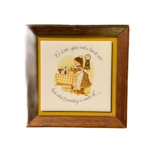 Charming Holly Hobbie Ceramic Art with Wooden Frame